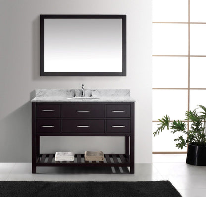 Virtu USA Caroline Estate 48 Single Bathroom Vanity Set in Espresso w/ Italian Carrara White Marble Counter-Top | Round Basin