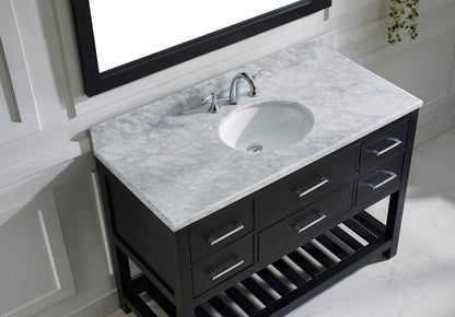 Virtu USA Caroline Estate 48 Single Bathroom Vanity Set in Espresso w/ Italian Carrara White Marble Counter-Top | Round Basin