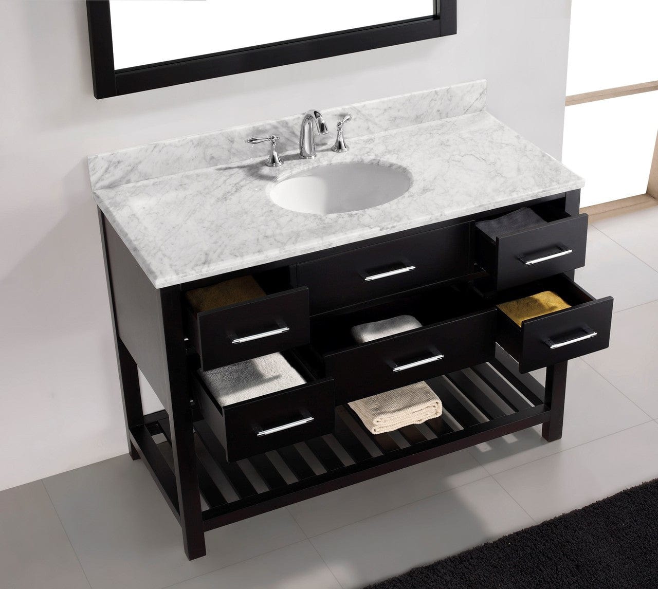 Virtu USA Caroline Estate 48 Single Bathroom Vanity Set in Espresso w/ Italian Carrara White Marble Counter-Top | Round Basin