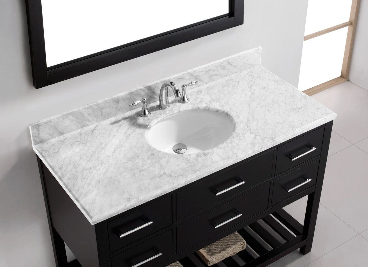Virtu USA Caroline Estate 48" Single Bathroom Vanity Cabinet Set in Espresso w/ Italian Carrara White Marble Counter-Top, Round Basin