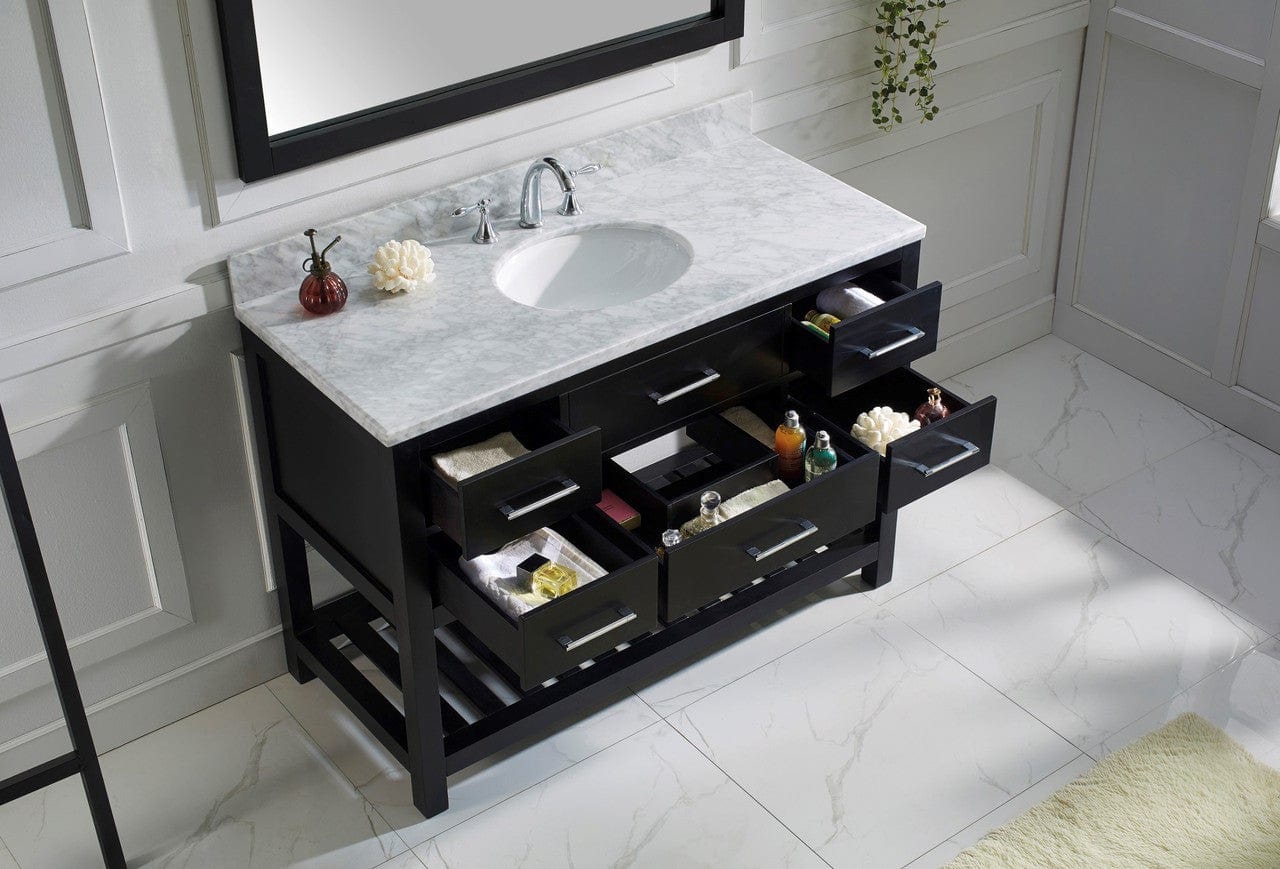Virtu USA Caroline Estate 48 Single Bathroom Vanity Set in Espresso w/ Italian Carrara White Marble Counter-Top | Round Basin