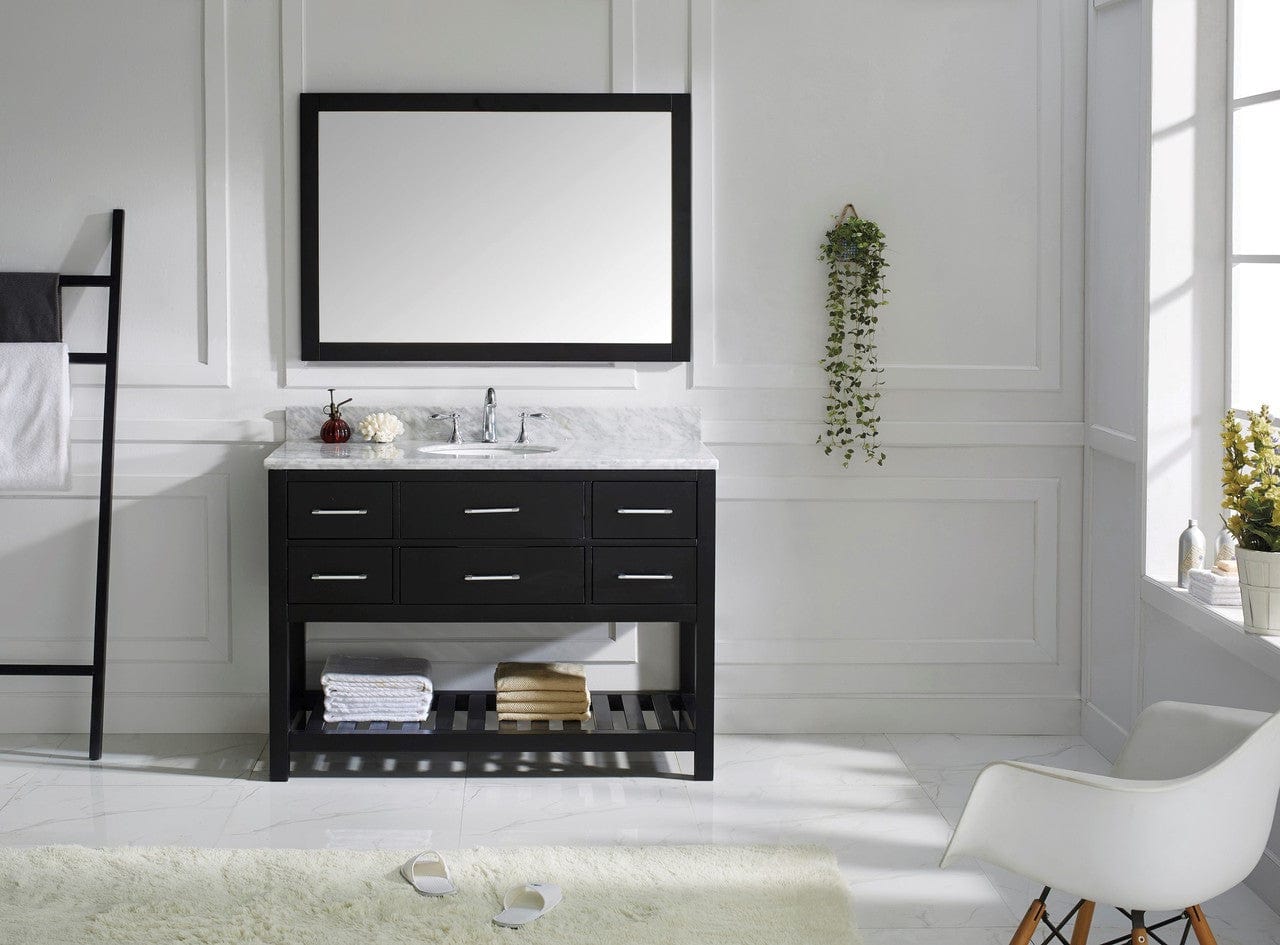 Virtu USA Caroline Estate 48 Single Bathroom Vanity Set in Espresso w/ Italian Carrara White Marble Counter-Top | Round Basin