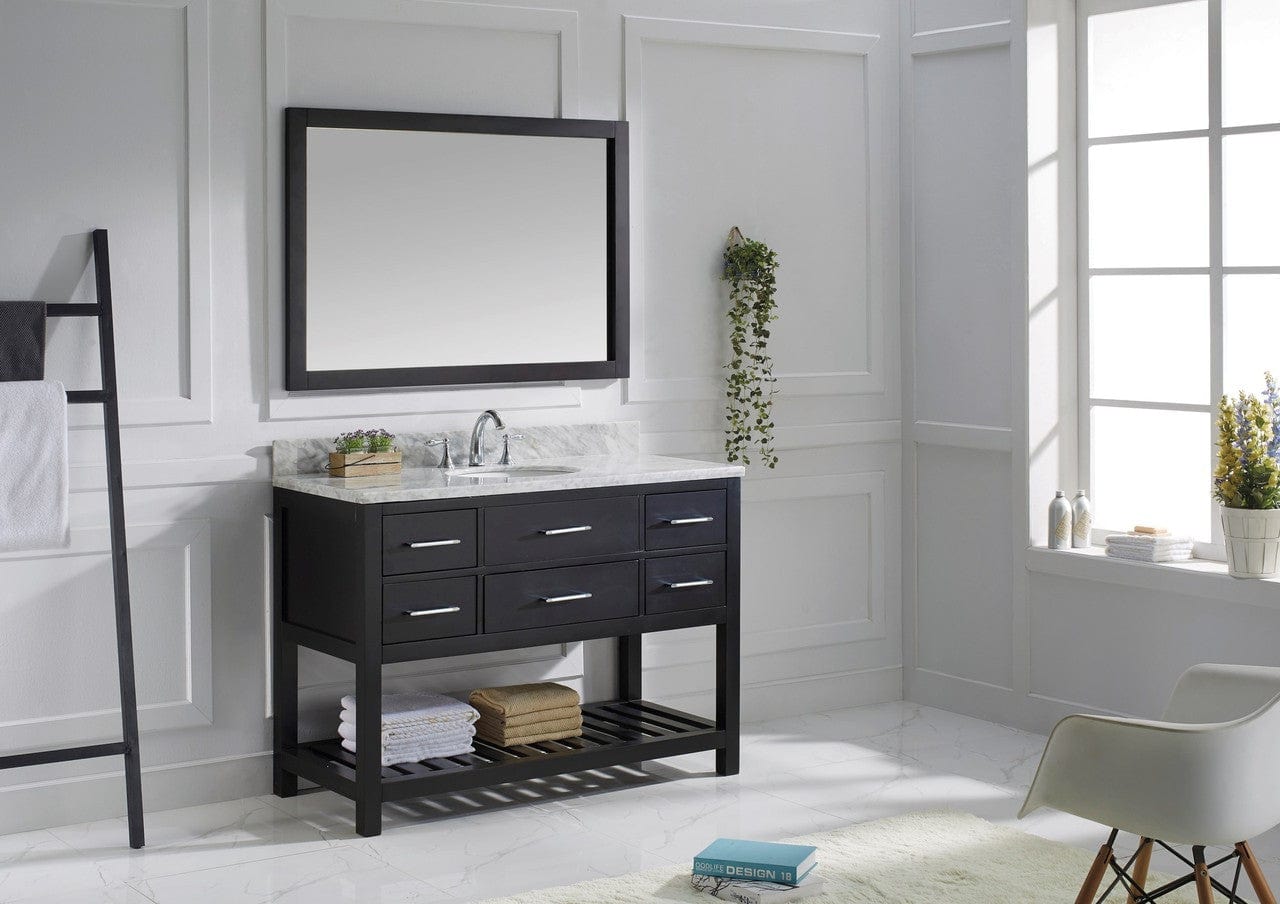 Virtu USA Caroline Estate 48 Single Bathroom Vanity Set in Espresso w/ Italian Carrara White Marble Counter-Top | Round Basin