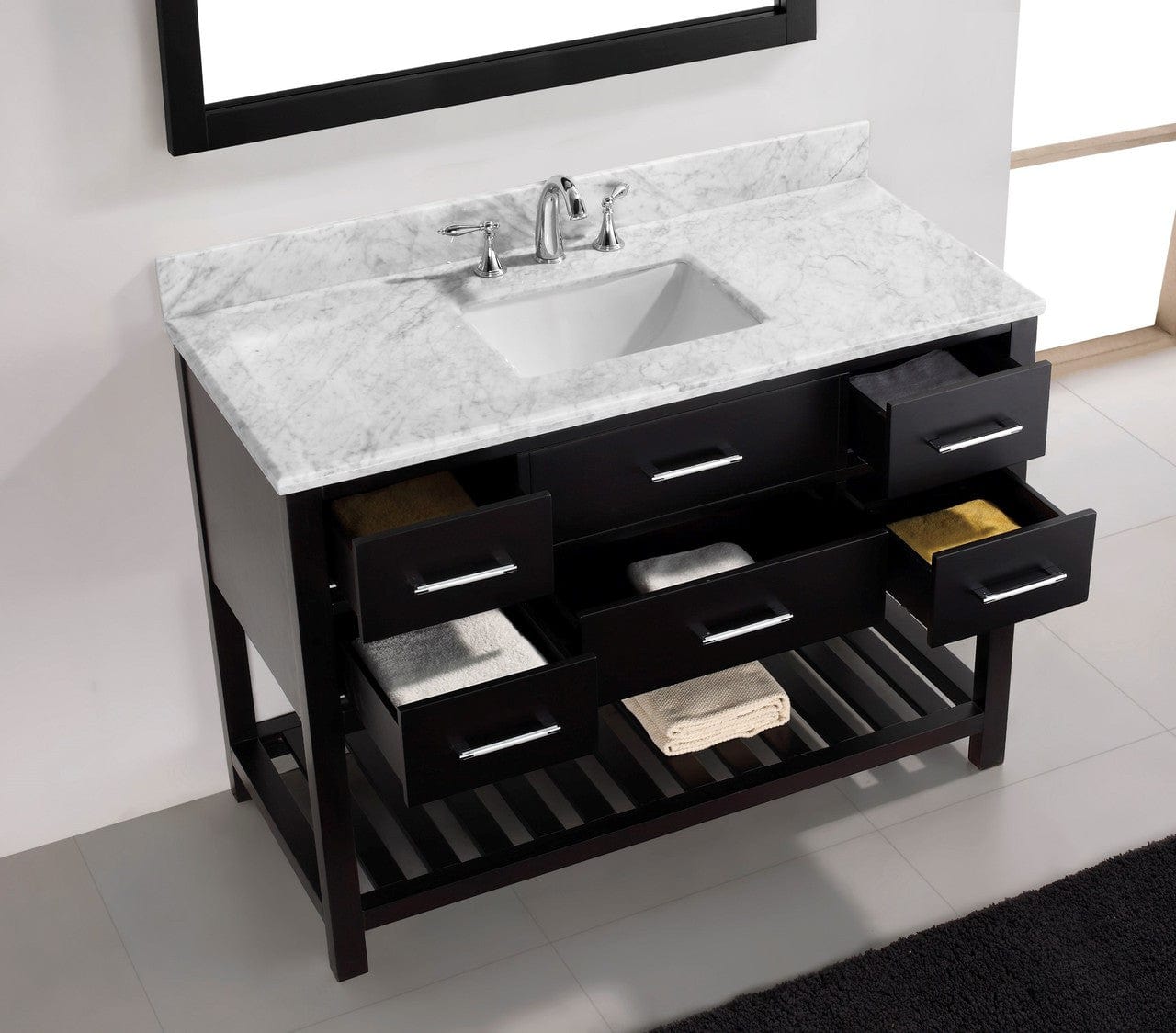 Virtu USA Caroline Estate 48 Single Bathroom Vanity Set in Espresso w/ Italian Carrara White Marble Counter-Top | Square Basin