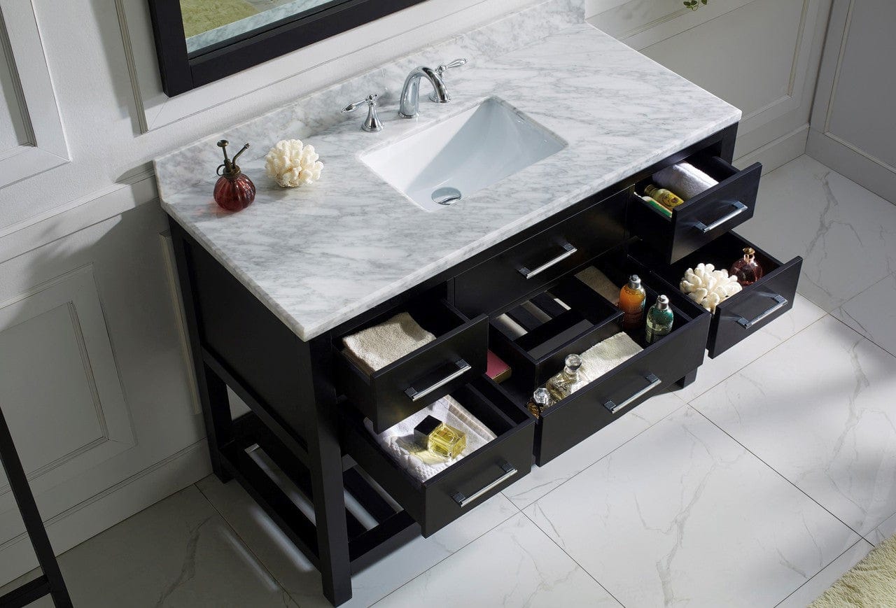 Virtu USA Caroline Estate 48 Single Bathroom Vanity Set in Espresso w/ Italian Carrara White Marble Counter-Top | Square Basin