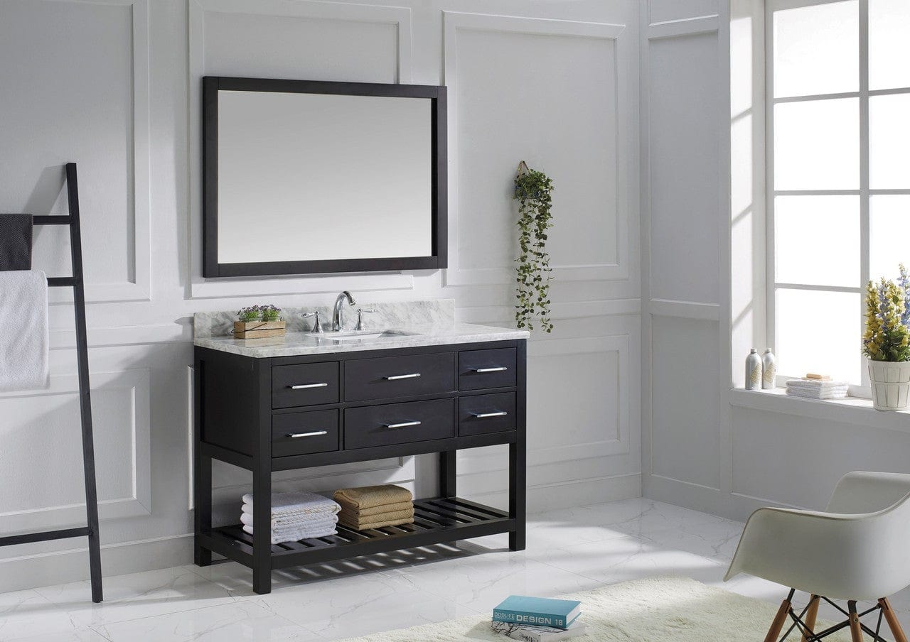 Virtu USA Caroline Estate 48 Single Bathroom Vanity Set in Espresso w/ Italian Carrara White Marble Counter-Top | Square Basin