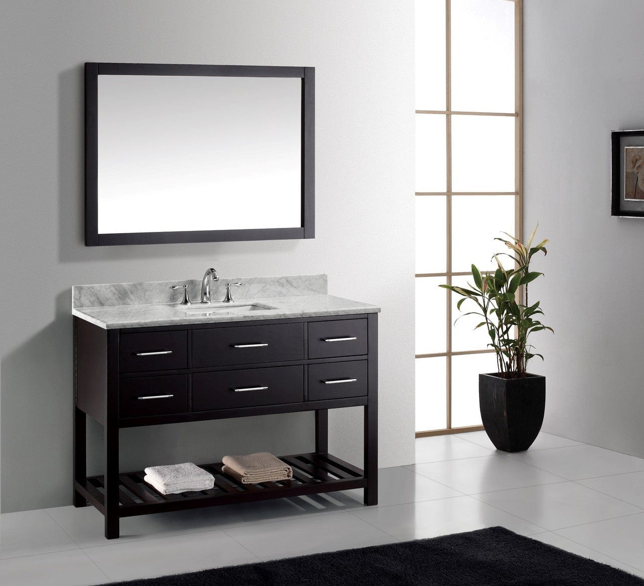 Virtu USA Caroline Estate 48 Single Bathroom Vanity Set in Espresso w/ Italian Carrara White Marble Counter-Top | Square Basin