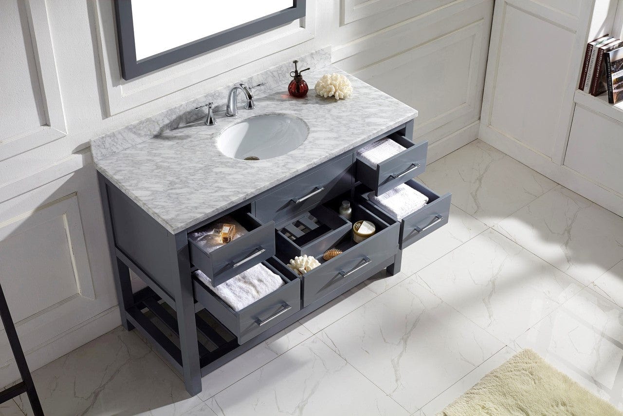 Virtu USA Caroline Estate 48 Single Bathroom Vanity Set in Grey w/ Italian Carrara White Marble Counter-Top | Round Basin