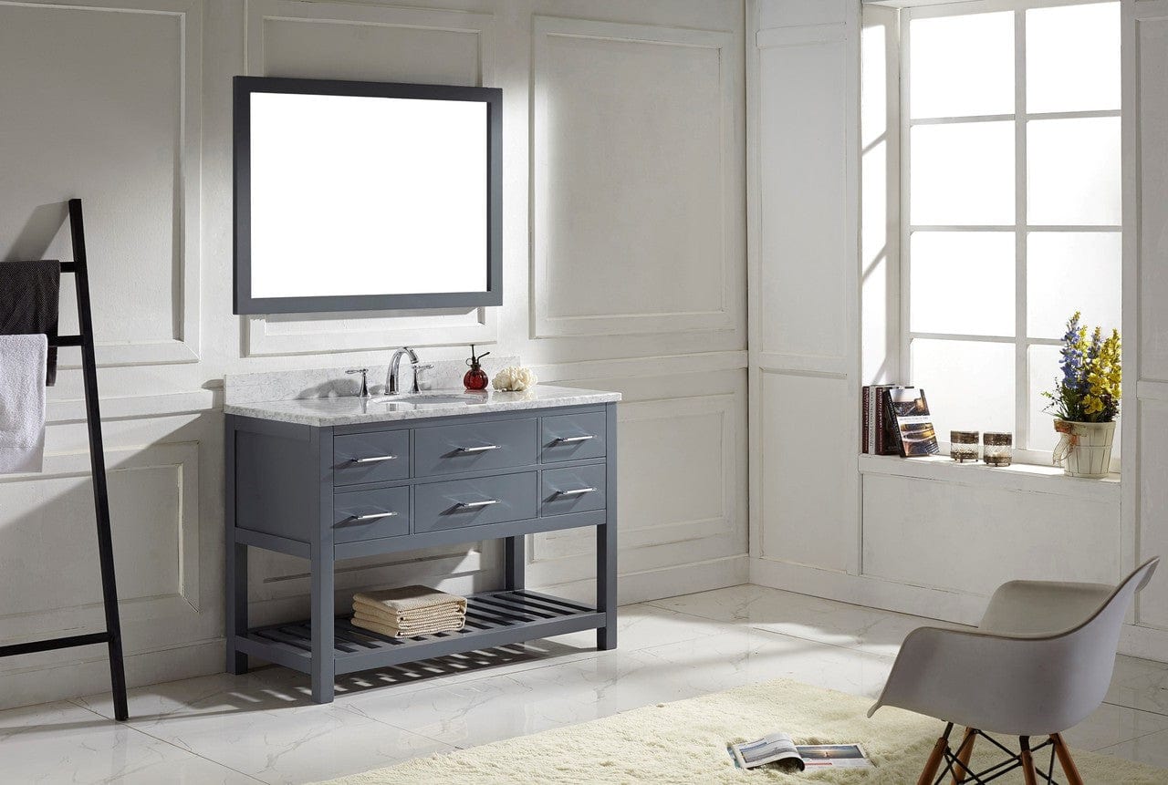 Virtu USA Caroline Estate 48 Single Bathroom Vanity Set in Grey w/ Italian Carrara White Marble Counter-Top | Round Basin