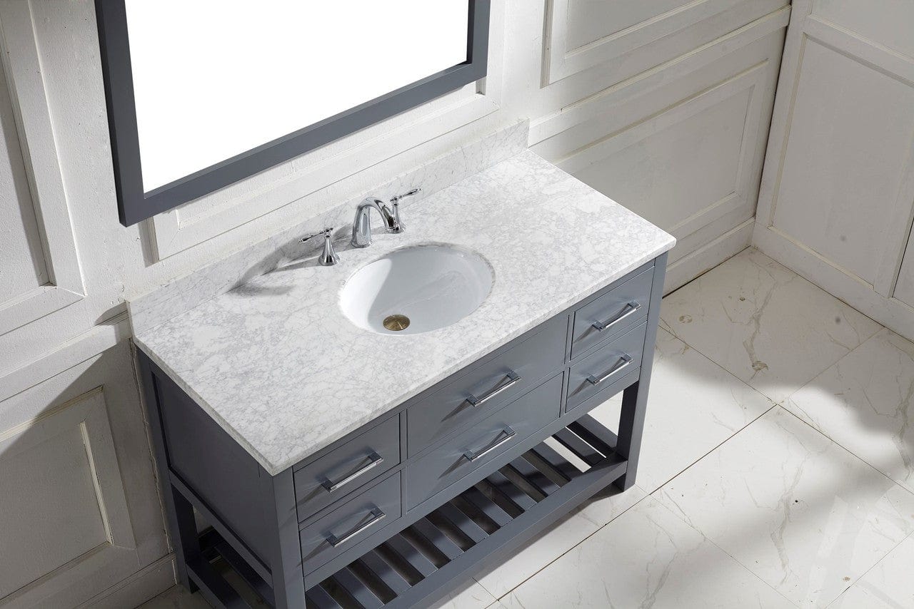 Virtu USA Caroline Estate 48 Single Bathroom Vanity Set in Grey w/ Italian Carrara White Marble Counter-Top | Round Basin