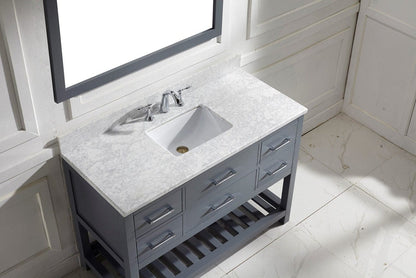 Virtu USA Caroline Estate 48 Single Bathroom Vanity Set in Grey w/ Italian Carrara White Marble Counter-Top | Square Basin