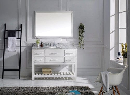 Virtu USA Caroline Estate 48" Single Bathroom Vanity Cabinet Set in White w/ Italian Carrara White Marble Counter-Top, Round Basin