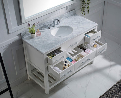 Virtu USA Caroline Estate 48 Single Bathroom Vanity Set in White w/ Italian Carrara White Marble Counter-Top | Round Basin