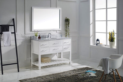 Virtu USA Caroline Estate 48 Single Bathroom Vanity Set in White w/ Italian Carrara White Marble Counter-Top | Round Basin