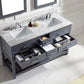 Virtu USA Caroline Estate 60 Double Bathroom Vanity Cabinet Set in Grey w/ Italian Carrara White Marble Counter-Top | Square Basin