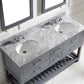 Virtu USA Caroline Estate 60 Double Bathroom Vanity Set in Grey w/ Italian Carrara White Marble Counter-Top |Ê Round Basin