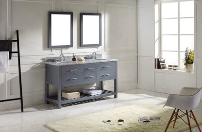 Virtu USA Caroline Estate 60 Double Bathroom Vanity Set in Grey w/ Italian Carrara White Marble Counter-Top |Ê Round Basin