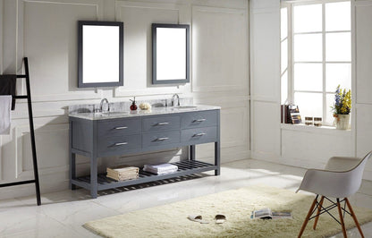 Virtu USA Caroline Estate 72 Double Bathroom Vanity Set in Grey w/ Italian Carrara White Marble Counter-Top |Ê Round Basin