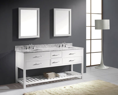 Virtu USA Caroline Estate 72 Double Bathroom Vanity Set in White w/ Italian Carrara White Marble Counter-Top | Square Basin