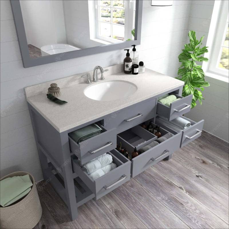 Virtu USA Caroline Estate Contemporary Gray 48" Single Oval Sink Vanity with Dazzle White Top