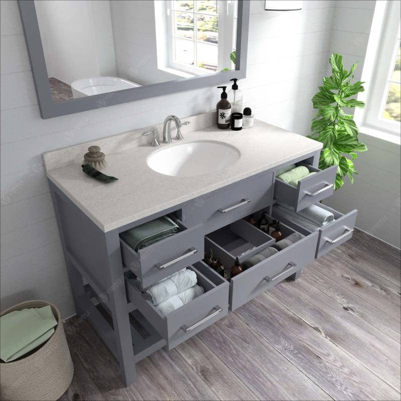 Virtu USA Caroline Estate Contemporary Grey 48" Single Oval Sink Vanity Set with Dazzle White Top