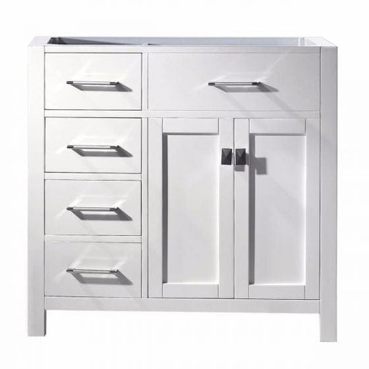 Virtu USA Caroline Parkway 36" Single Bathroom Vanity Cabinet in White | Leftside Drawer
