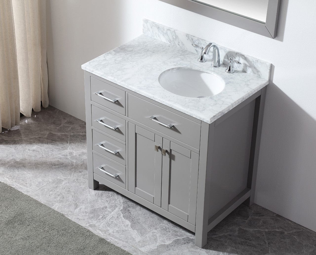 Virtu USA Caroline Parkway 36 Single Bathroom Vanity in Cashmere Grey - Leftside basin w/ Marble Top & Round Sink