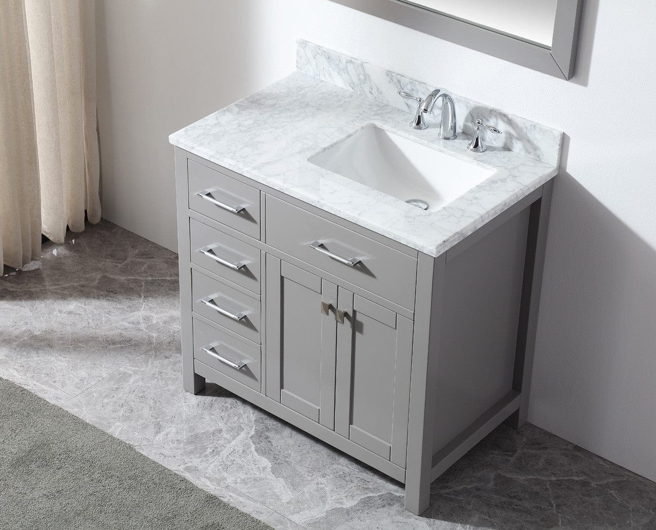 Virtu USA Caroline Parkway 36 Single Bathroom Vanity in Cashmere Grey - Leftside basin w/ Marble Top & Square Sink