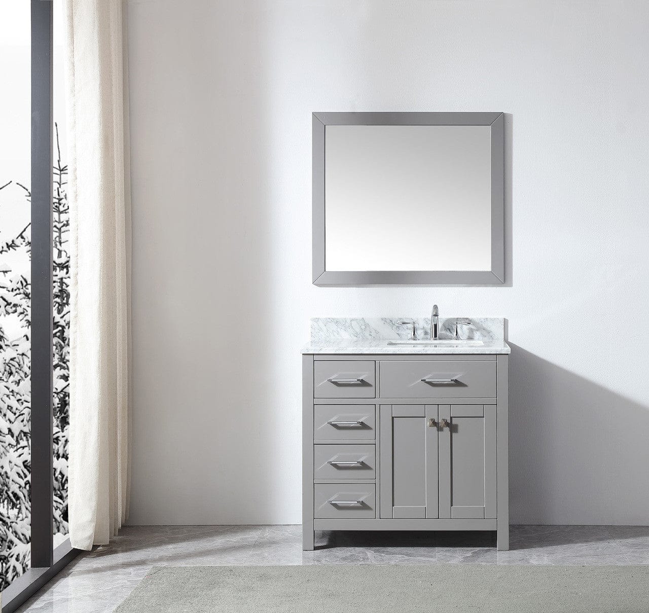 Virtu USA Caroline Parkway 36 Single Bathroom Vanity in Cashmere Grey - Leftside basin w/ Marble Top & Square Sink