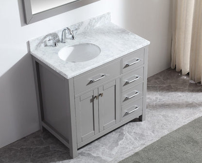 Virtu USA Caroline Parkway 36 Single Bathroom Vanity in Cashmere Grey - Rightside basin w/ Marble Top & Round Sink