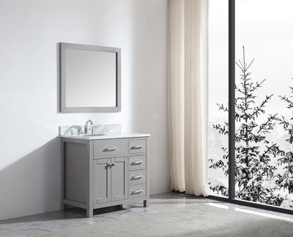 Virtu USA Caroline Parkway 36 Single Bathroom Vanity in Cashmere Grey - Rightside basin w/ Marble Top & Round Sink