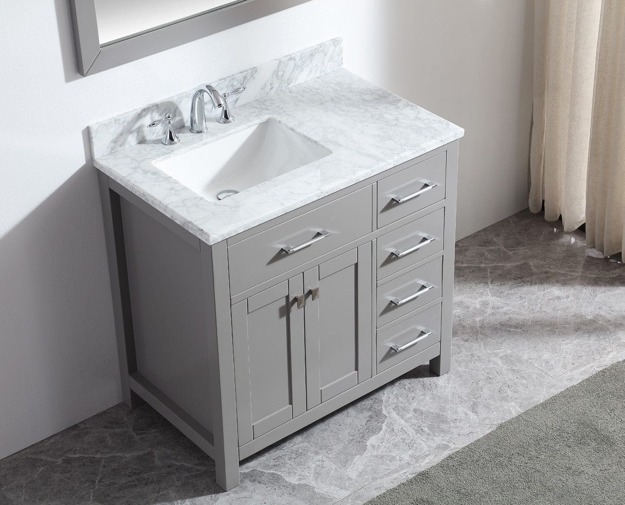 Virtu USA Caroline Parkway 36 Single Bathroom Vanity in Cashmere Grey - Rightside basin w/ Marble Top & Square Sink