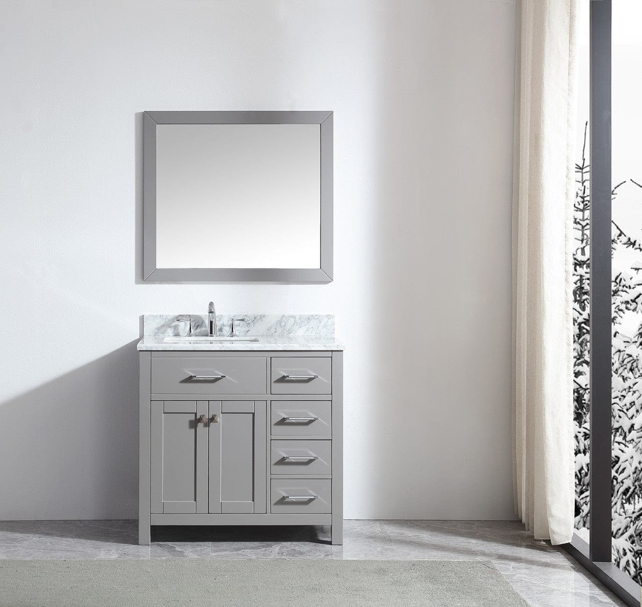 Virtu USA Caroline Parkway 36 Single Bathroom Vanity in Cashmere Grey - Rightside basin w/ Marble Top & Square Sink