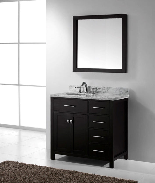 Virtu USA Caroline Parkway 36 Single Bathroom Vanity Set in Espresso w/ Italian Carrara White Marble Counter-Top | Round Basin