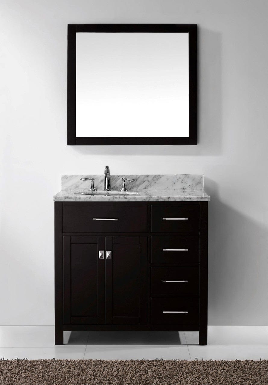 Virtu USA Caroline Parkway 36 Single Bathroom Vanity Set in Espresso w/ Italian Carrara White Marble Counter-Top | Round Basin