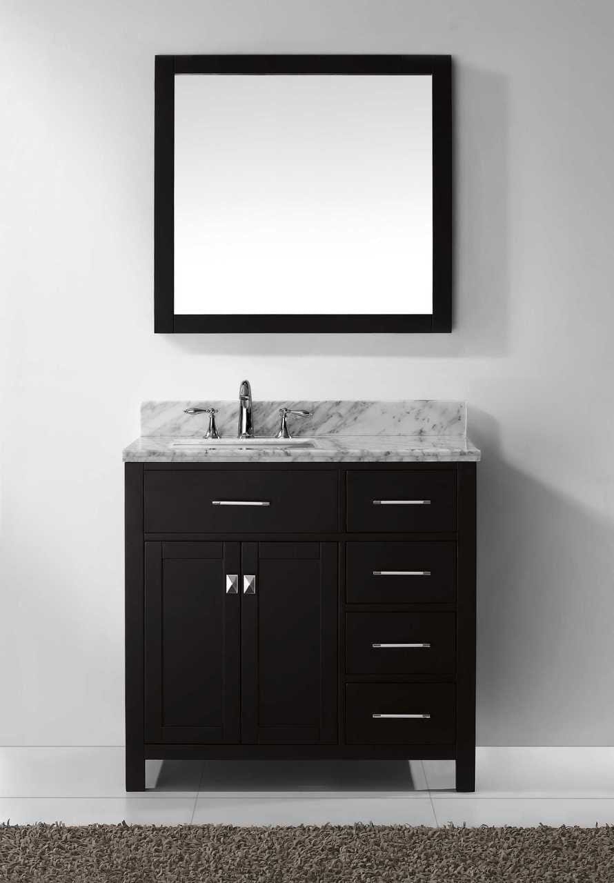 Virtu USA Caroline Parkway 36 Single Bathroom Vanity Set in Espresso w/ Italian Carrara White Marble Counter-Top | Square Basin