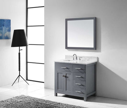 Virtu USA Caroline Parkway 36 Single Bathroom Vanity Set in Grey w/ Italian Carrara White Marble Counter-Top | Square Basin