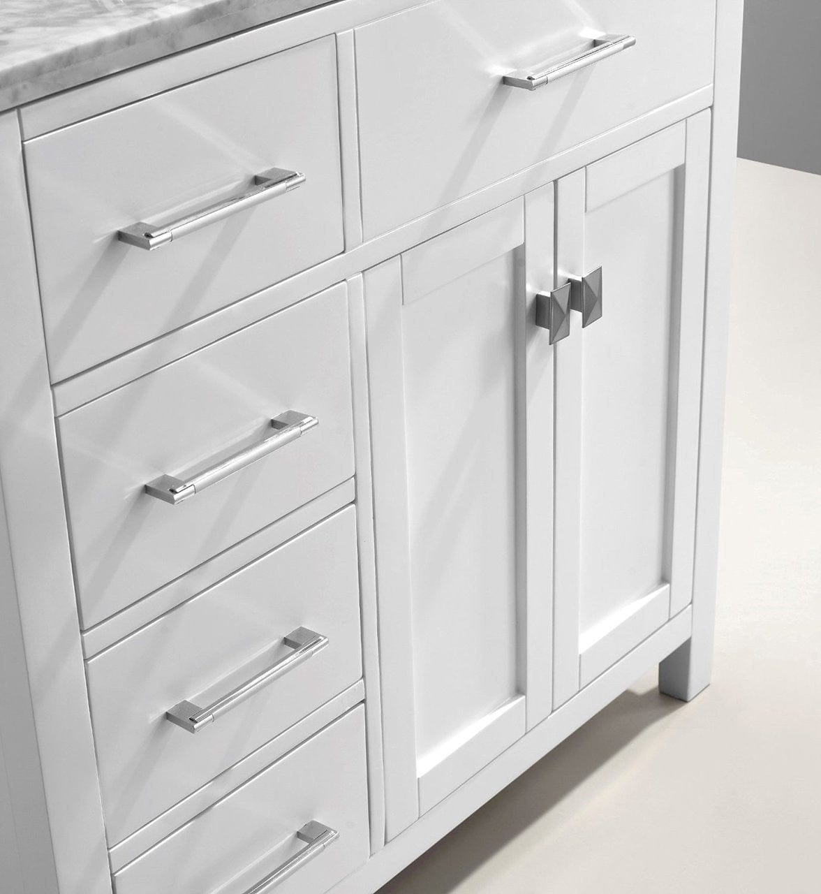 Virtu USA Caroline Parkway 36 Single Bathroom Vanity Set in White w/ Italian Carrara White Marble Counter-Top | Round Basin - Leftside Drawer