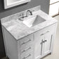 Virtu USA Caroline Parkway 36 Single Bathroom Vanity Set in White w/ Italian Carrara White Marble Counter-Top | Square Basin - Leftside Drawer