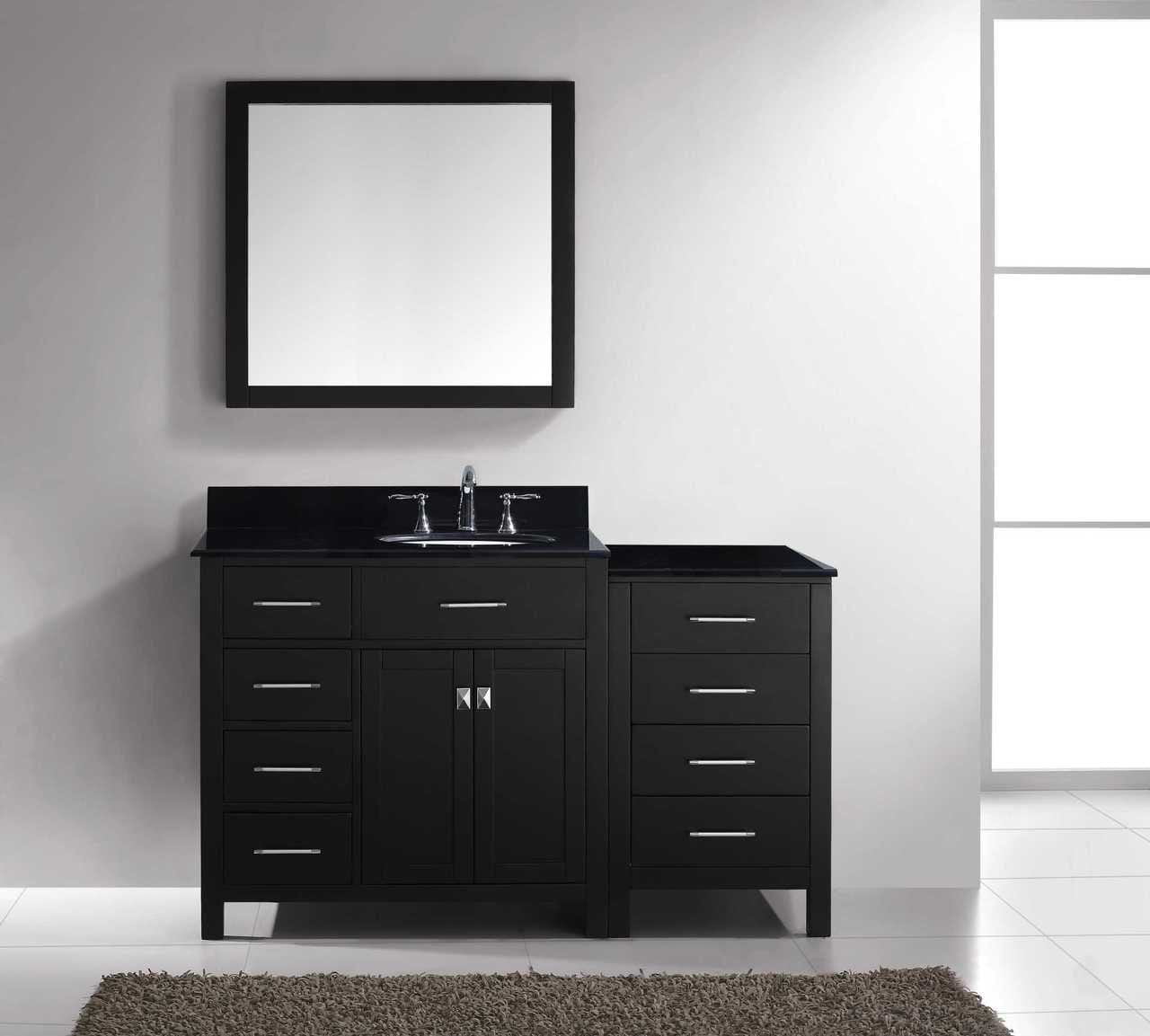 Virtu USA Caroline Parkway 57 Single Bathroom Vanity Set in Espresso w/ Black Galaxy Granite Counter-Top | Round Basin - Leftside Drawer