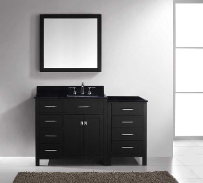 Virtu USA Caroline Parkway 57 Single Bathroom Vanity Set in Espresso w/ Black Galaxy Granite Counter-Top | Square Basin - Leftside Drawer