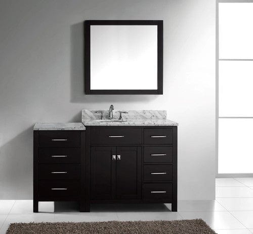 Virtu USA Caroline Parkway 57" Single Bathroom Vanity Cabinet Set in Espresso w/ Italian Carrara White Marble Counter-Top, Round Basin