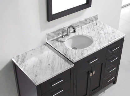 Virtu USA Caroline Parkway 57 Single Bathroom Vanity Set in Espresso w/ Italian Carrara White Marble Counter-Top |Ê Round Basin