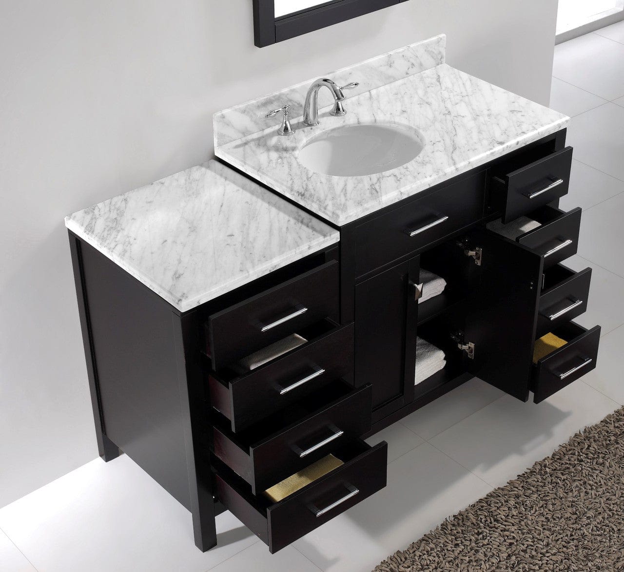Virtu USA Caroline Parkway 57 Single Bathroom Vanity Set in Espresso w/ Italian Carrara White Marble Counter-Top |Ê Round Basin