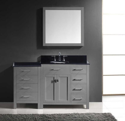 Virtu USA Caroline Parkway 57" Single Bathroom Vanity Set in Grey w/ Black Galaxy Granite Counter-Top | Round Basin