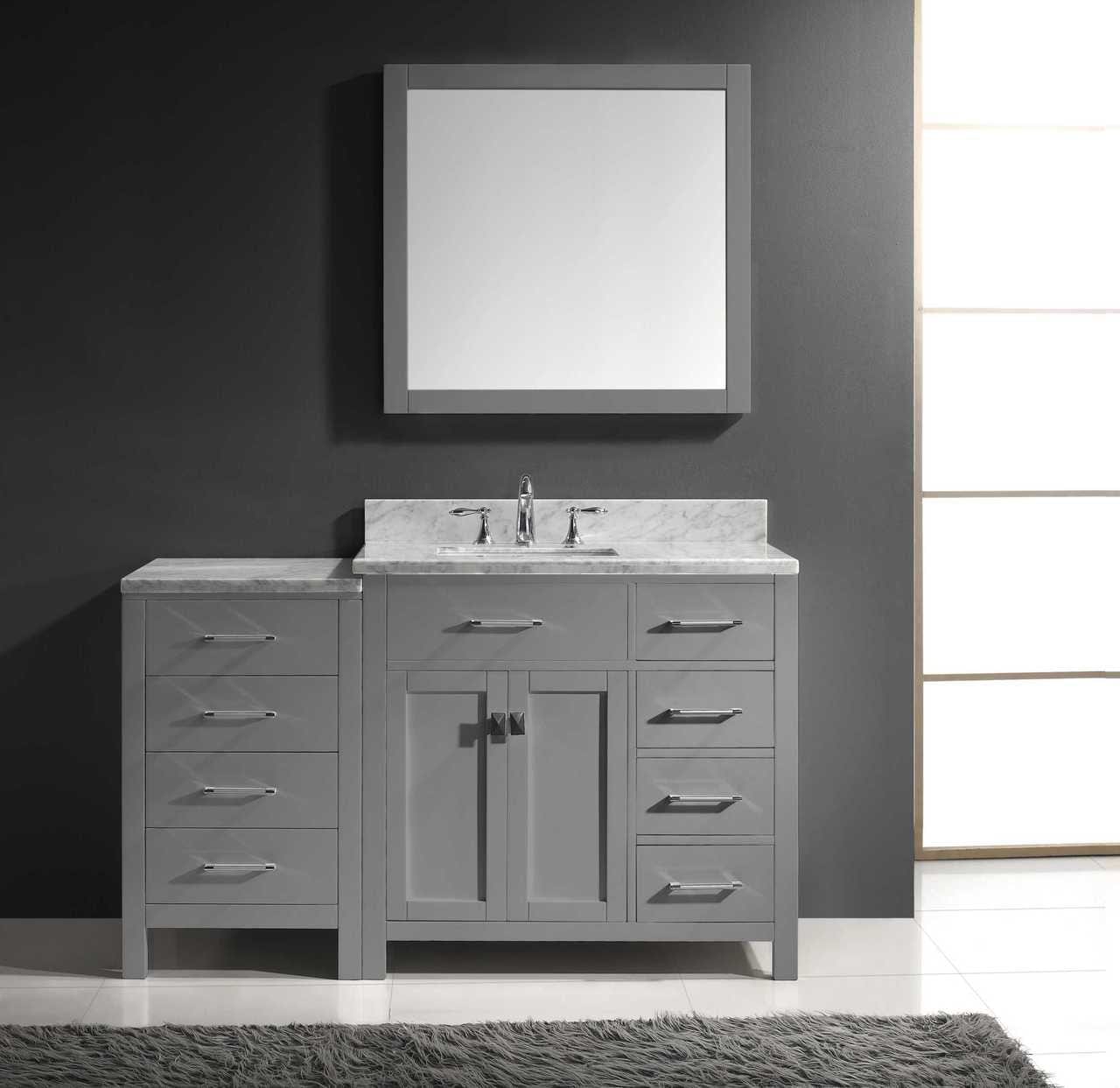 Virtu USA Caroline Parkway 57 Single Bathroom Vanity Set in Grey w/ Italian Carrara White Marble Counter-Top | Square Basin