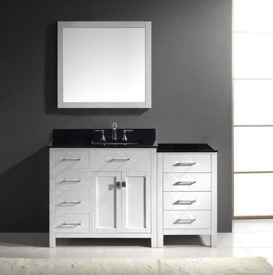 Virtu USA Caroline Parkway 57 Single Bathroom Vanity Set in White w/ Black Galaxy Granite Counter-Top | Square Basin - Leftside Drawer
