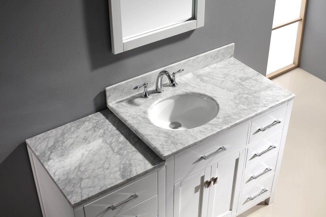Virtu USA Caroline Parkway 57 Single Bathroom Vanity Set in White w/ Italian Carrara White Marble Counter-Top |Ê Round Basin