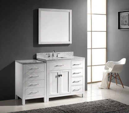 Virtu USA Caroline Parkway 57" Single Bathroom Vanity Cabinet Set in White w/ Italian Carrara White Marble Counter-Top