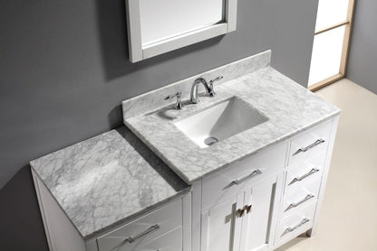 Virtu USA Caroline Parkway 57 Single Bathroom Vanity Set in White w/ Italian Carrara White Marble Counter-Top | Square Basin